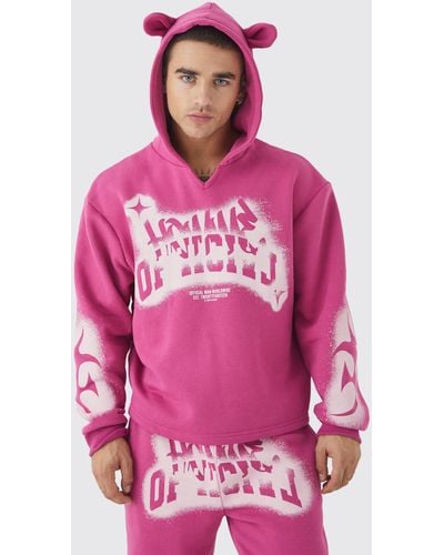 BoohooMAN Kastiger Oversize Trainingsanzug mit Graffiti-Ohren - Pink