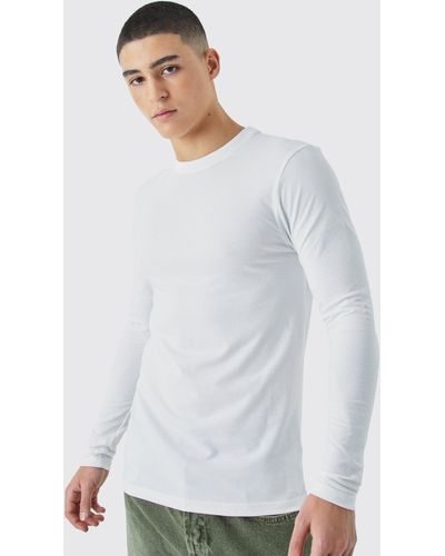 BoohooMAN Long Sleeve Muscle Fit T-shirt - White