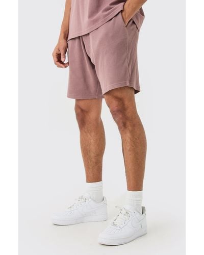 BoohooMAN Relaxed Mid Length Waffle Short - Pink