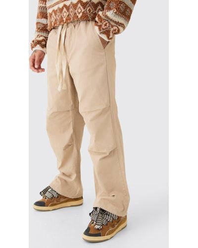 BoohooMAN Elasticated Waist Contrast Drawcord Baggy Trouser - Natural