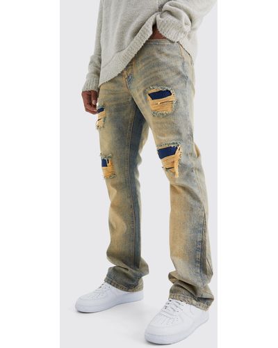 Stained Denim Flare Jeans Light Wash