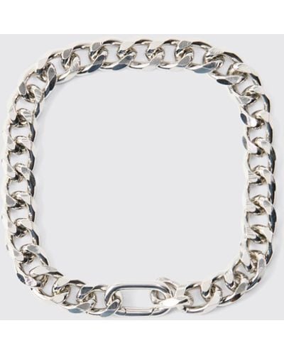 BoohooMAN Chunky Clasp Detail Metal Bracelet In Silver - Blue