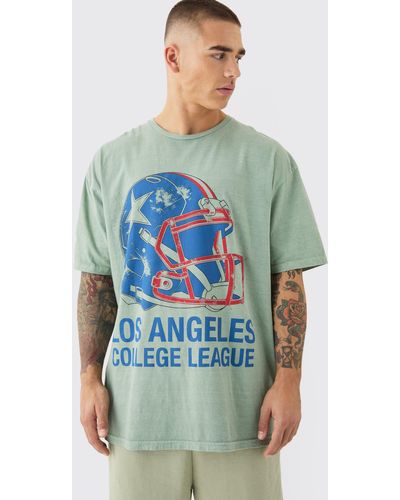 Boohoo Oversized Los Angeles Varsity Wash T-Shirt - Azul