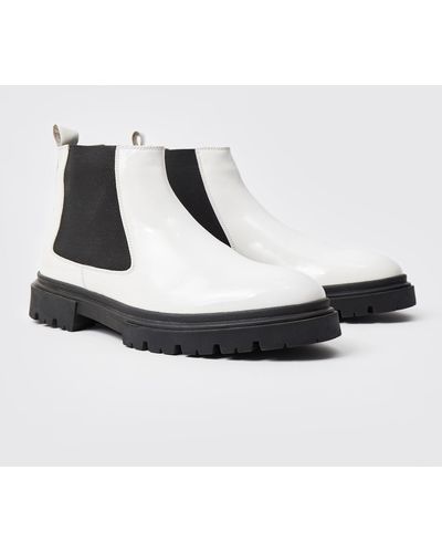 Boohoo Patent Chelsea Boots With Track Sole - White