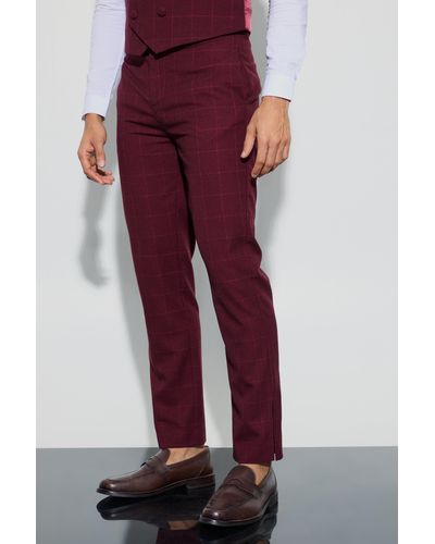 BoohooMAN Window Check Straight Fit Trousers - Rot