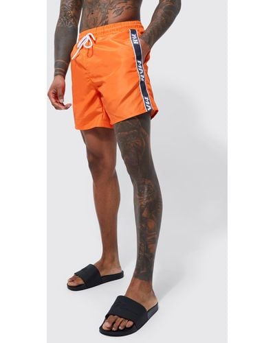 Boohoo Mid Length Man Tape Swim Shorts - Orange