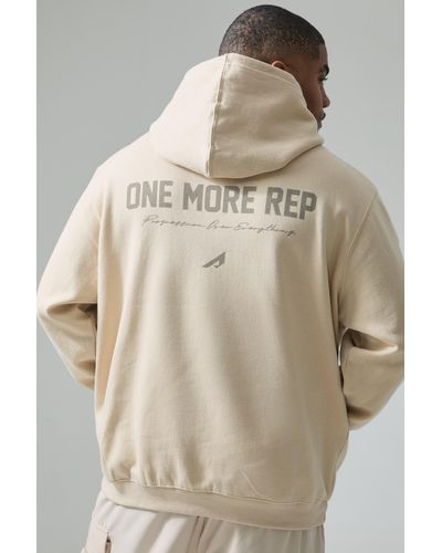 BoohooMAN Plus Active One More Rep Hoodie - Natural