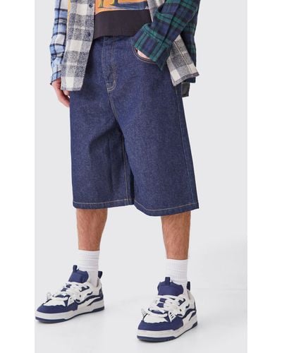 BoohooMAN Denim Jorts In Indigo - Blau