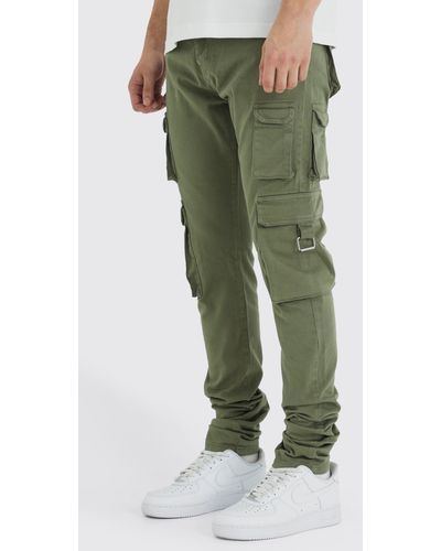 Boohoo Pantalón Tall Cargo Pitillo Con Pernera Plisada Y Cintura Fija - Verde