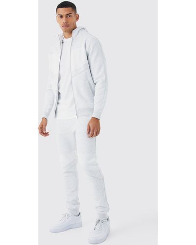 BoohooMAN Slim-Fit Colorblock Trainingsanzug mit Trichterkragen und Kapuze - Weiß