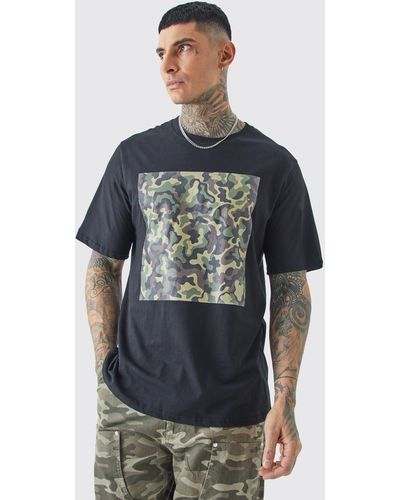 BoohooMAN Tall Oversized Camouflage Chest Print T-shirt - Blue