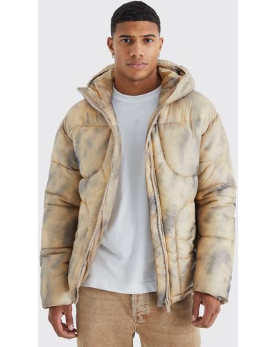 Boohoo Tie Dye Quilted Puffer With Hood - Natural