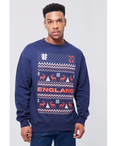 BoohooMAN Oversized England 22 Christmas Sweatshirt - Blue