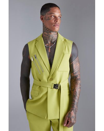 BoohooMAN Single Breasted Sleeveless Suit Jacket - Green