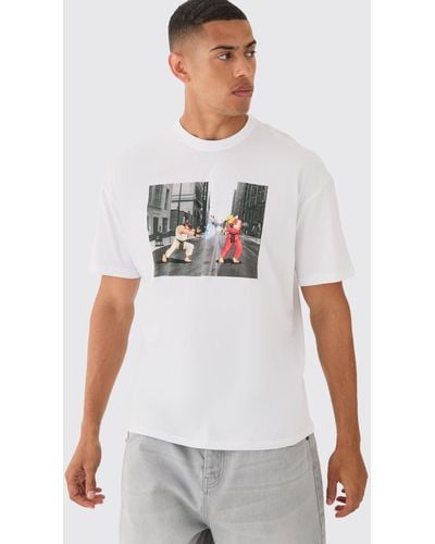 BoohooMAN Oversized Street Fighter Gaming License T-shirt - White