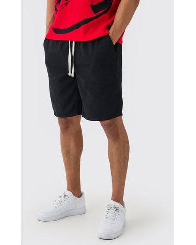 BoohooMAN Elastic Waist Drawcord Detail Slim Fit Shorts In Black - Schwarz