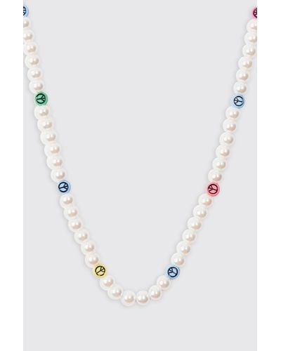 BoohooMAN Pearl And Bead Mix Necklace In Multi - White