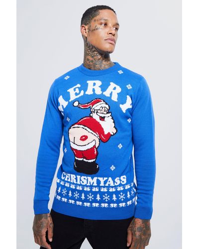 Boohoo Merry Chrismyass Christmas Jumper - Blue