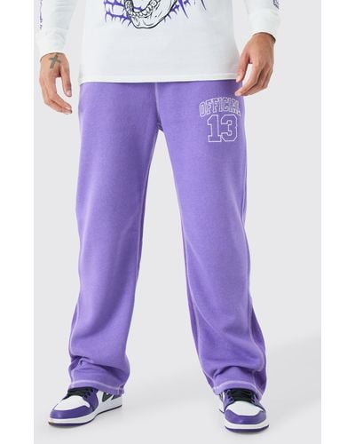 BoohooMAN Relaxed Official Contrast Stitch Gusset Jogger - Lila