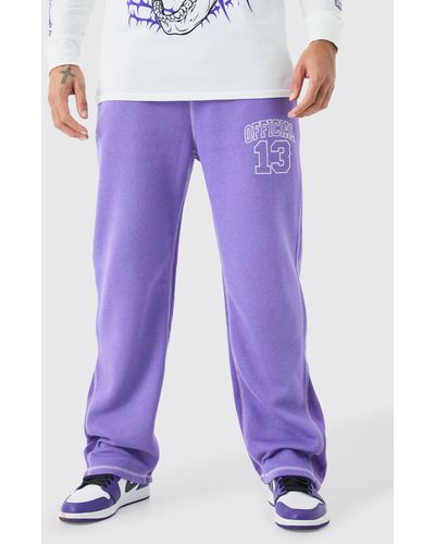 BoohooMAN Relaxed Official Contrast Stitch Gusset Jogger - Purple
