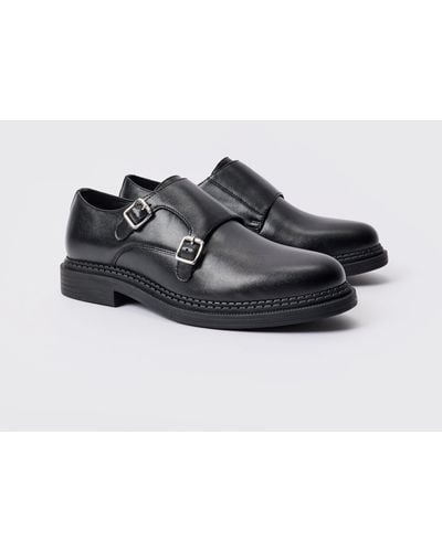 BoohooMAN Pu Monk Strap Loafer In Black