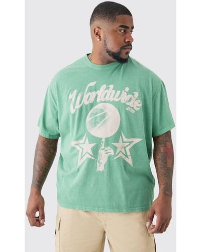 BoohooMAN Plus Worldwide Baseball T-shirt In Green - Grün