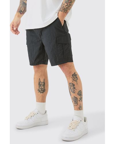BoohooMAN Slim Fit Elastic Waist Cargo Shorts - Black
