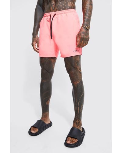 Boohoo Man Signature Mid Length Swim Shorts - Pink