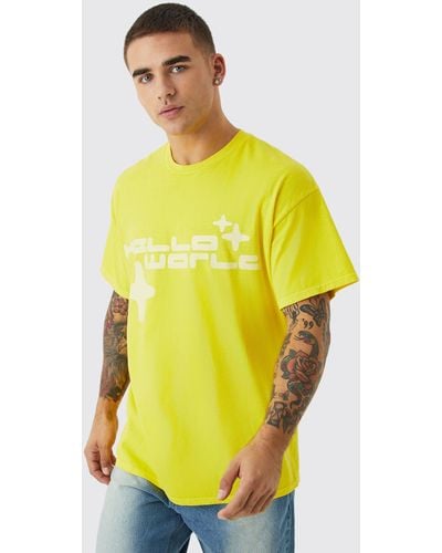 BoohooMAN Oversized Worldwide Wash Graphic T-shirt - Yellow