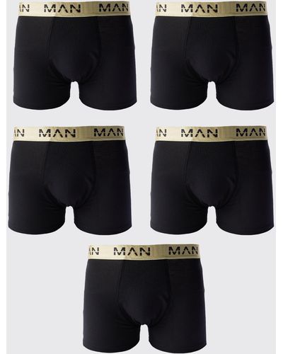 BoohooMAN 5 Pack Roman Gold Waistband Boxers In Black