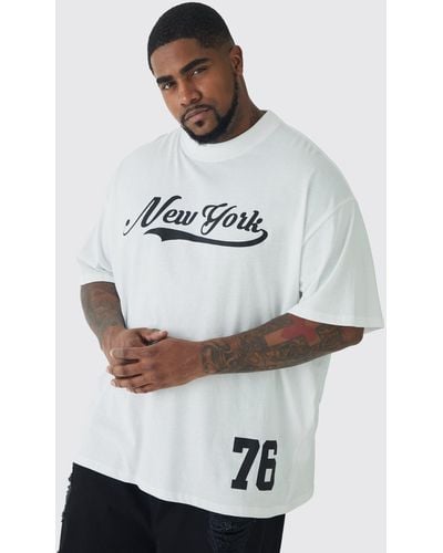 BoohooMAN Plus Oversized New York Varsity Print T-shirt - Grau