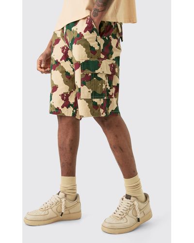 BoohooMAN Tall Fixed Waist Camo Twill Cargo Short - Mehrfarbig