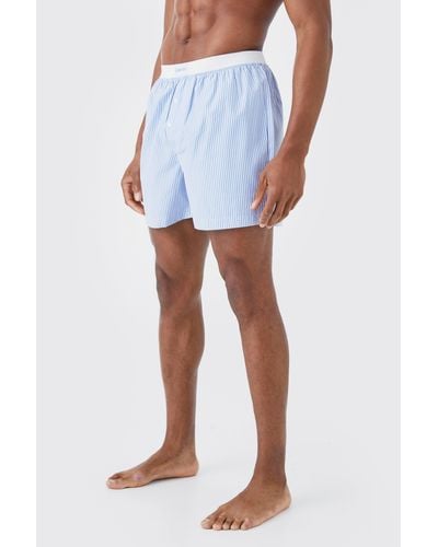 BoohooMAN Limited Stripe Woven Boxer Shorts - White