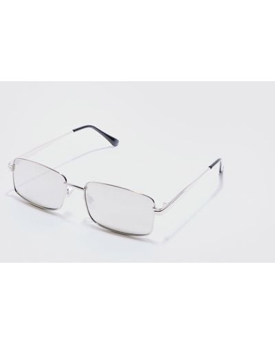 BoohooMAN Metal Rectangular Sunglasses In Silver - Weiß