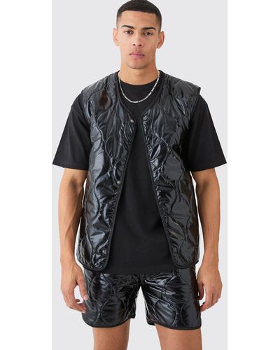 BoohooMAN Quilted Tank And Short Metallic Set - Black