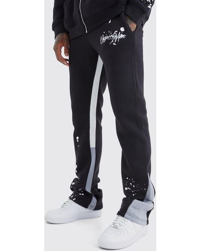 BoohooMAN Slim Stacked Flare Jogger With Gusset Panel - Black