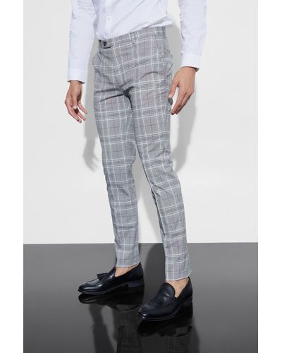 Mens Slim Plaid Checkered Pants Stretch Casual Work Pants Trousers