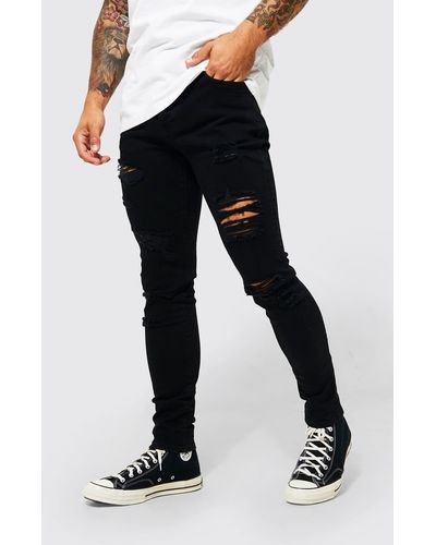 Boohoo Skinny Stretch All Over Rip Jeans - Black