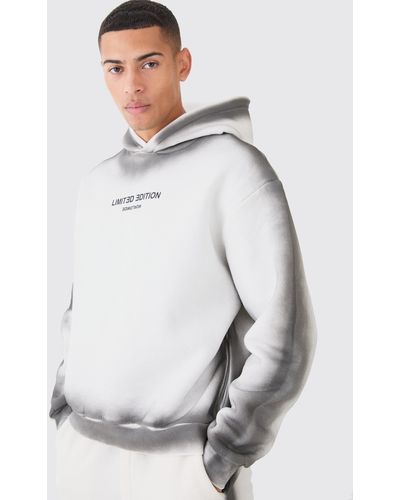 BoohooMAN Oversized Boxy Spray Placement Wash Hoodie - Grey