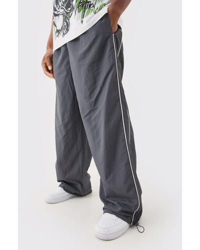 BoohooMAN Elastic Waist Side Stripe Parachute Pants - Gray