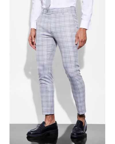 Boohoo Skinny Crop Flannel Suit Pants - White