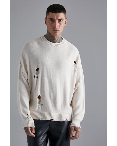 Boohoo Boxy Distressed Drop Shoulder Sweater - Gray
