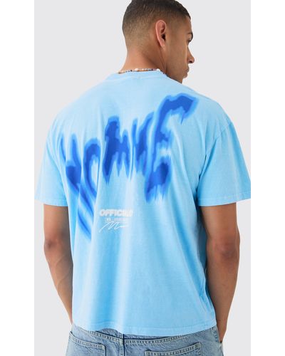 BoohooMAN Oversized Washed Graffiti Homme T-shirt - Blau