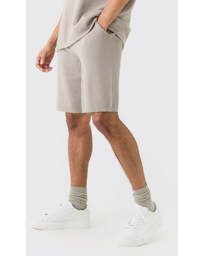 BoohooMAN Relaxed Mid Length Knitted Short - Grey