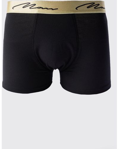 Boohoo 3 Pack Signature Gold Waistband Boxers In Black