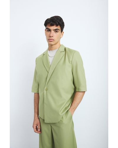 BoohooMAN Short Sleeve Boxy Wrap Blazer - Green
