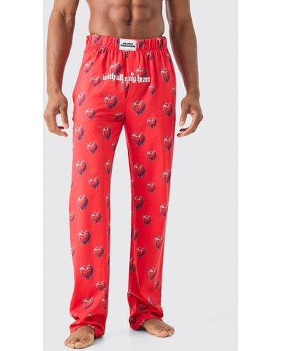 BoohooMAN Heart Graphic Lounge Bottom - Red