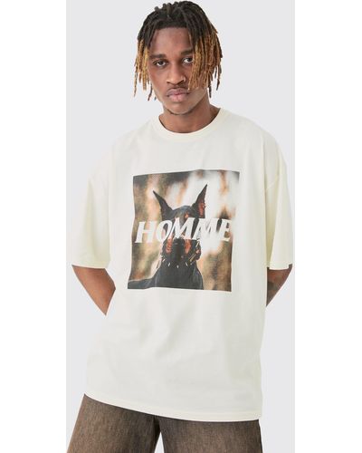BoohooMAN Tall Homme Dobermann Printed Graphic Oversized T-shirt - White