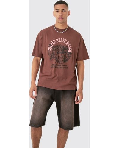 Boohoo Oversized Washed Golden State Ranch T-shirt - Brown