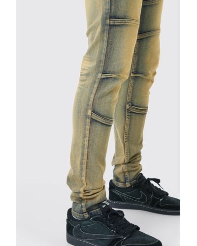 BoohooMAN Tall Skinny Stretch Tinted Paneled Jeans - Green